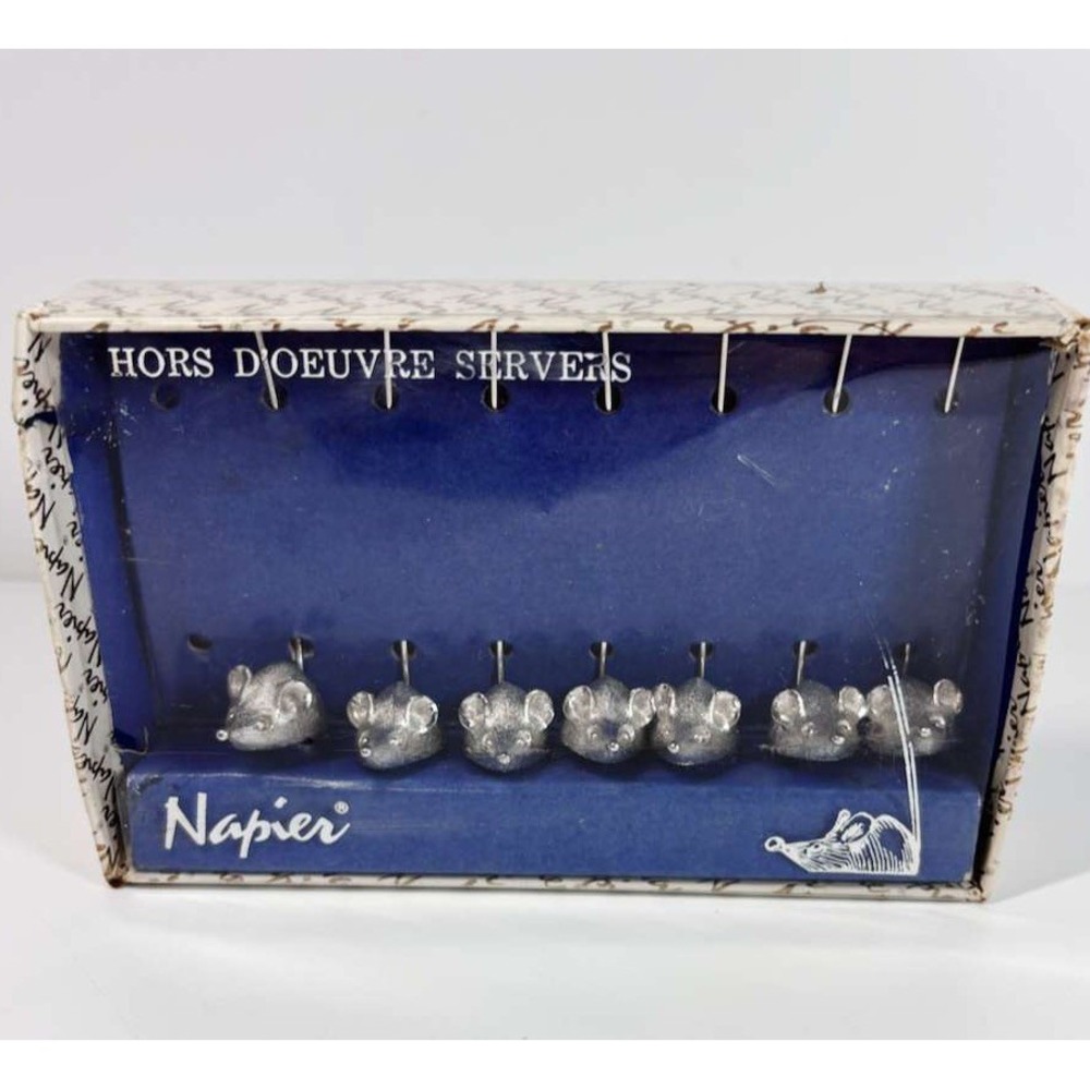 Vintage Set 7 Napier Cheese Server Mice Hors D'oeuvres In Box Weighted